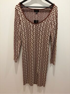 Say What? Brown & Cream Geometric Knit Long Sleeve Dress